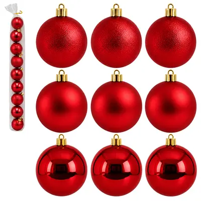 BOLA DE NATAL 6CM DE Ø VERMELHA MISTA BRILHO / FOSCA / TEXTURADA PACOTE COM 9 PECAS