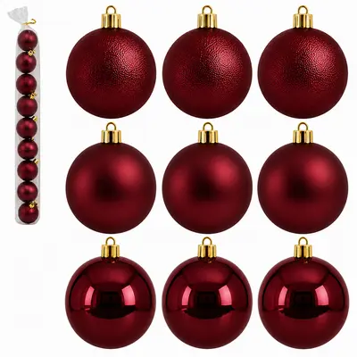 BOLA DE NATAL 6CM DE Ø VINHO MISTA BRILHO / FOSCA / TEXTURADA BORGONHA PACOTE COM 9 PECAS