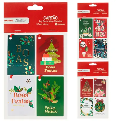 CARTAO TAG DECORATIVO FIGURAS NATALINAS COM 8 PECAS 8X5,5CM