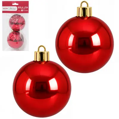 BOLA DE NATAL 6CM DE Ø VERMELHA METALIZADA LISA COM 2 PECAS