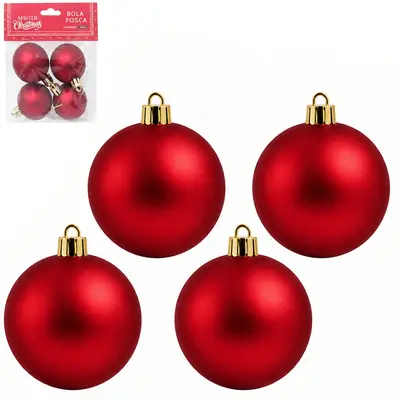 BOLA DE NATAL 4CM DE Ø VERMELHA FOSCA COM 4 PECAS