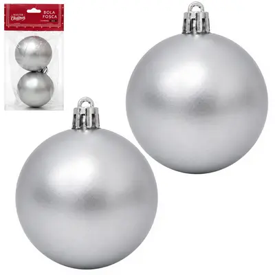 BOLA DE NATAL 6CM DE Ø PRATA FOSCA COM 2 PECAS