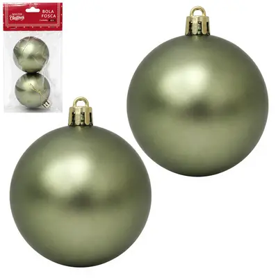 BOLA DE NATAL 6CM DE Ø VERDE OLIVA FOSCA COM 2 PECAS