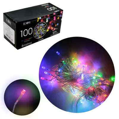 PISCA 100 LEDS COLORS 127V 60HZ 8 FUNCOES 8M FIO TRANSPARENTE LUMINA HOME