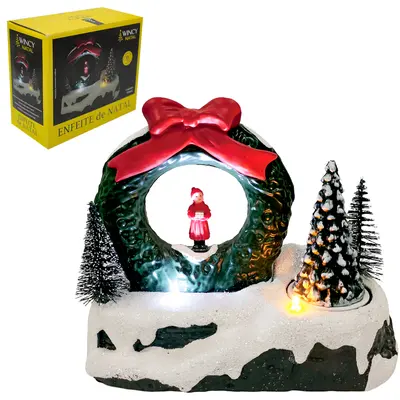 ENFEITE LUMINOSO CENARIO COM ARVORES DE NATAL + 2 LEDS A PILHA 16X14X8CM