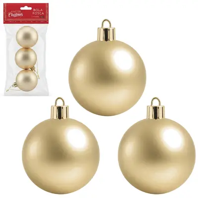 BOLA DE NATAL 5CM DE Ø CHAMPAGNE FOSCA COM 3 PECAS