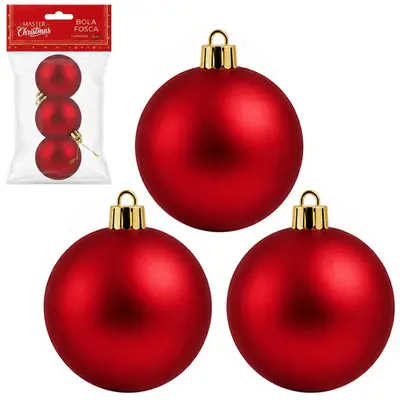 BOLA DE NATAL 5CM DE Ø VERMELHA FOSCA COM 3 PECAS
