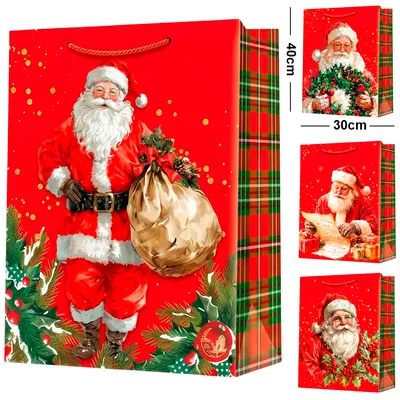 BOLSA SACOLA DE PAPEL PARA PRESENTE PAPAI NOEL 40X30X12CM