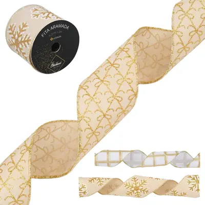 FITA ARAMADO FIGURAS NATALINA CHAMPAGNE COM GLITTER PREMIUM 6,3X3M DP PLAY