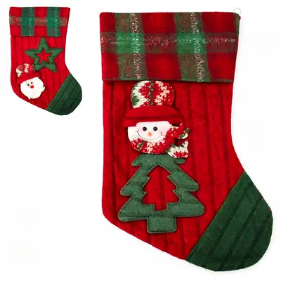 PENDENTE BOTA DE PELUCIA COM PAPAI NOEL / BONECO DE NEVE 34,5X22CM