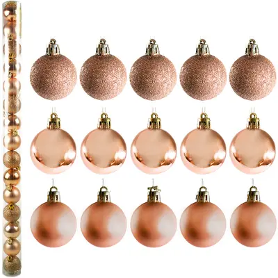 BOLA DE NATAL 3CM DE Ø CHAMPANHE MISTA FOSCA / LISA / GLITTER COM 15 PECAS NO TUBO