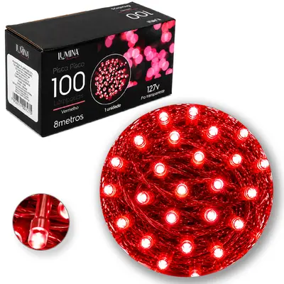 PISCA 100 LEDS VERMELHO 127V 60HZ 8 FUNCOES 8M FIO VERMELHO LUMINA HOME
