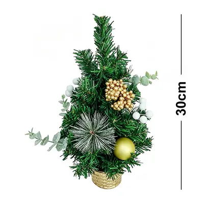 MINI ARVORE DE NATAL COM FOLHAS + FRUTOS E BOLAS PR 30CM