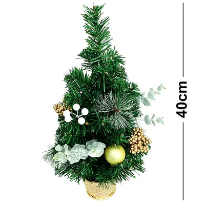 MINI ARVORE DE NATAL COM FOLHAS + FRUTOS E BOLAS PR 40CM