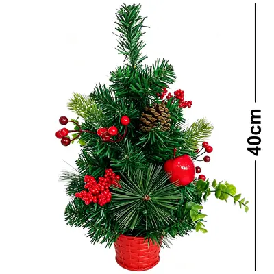 MINI ARVORE DE NATAL COM FOLHAS + FRUTOS E BOLAS VM 40CM