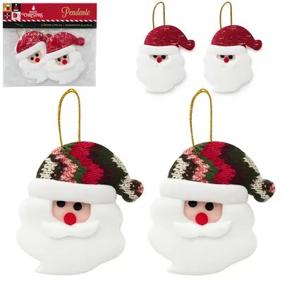 PENDENTE CABECA PAPAI NOEL COM 2 PECAS 9X6,5CM