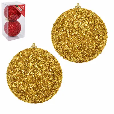 BOLA DE NATAL 10CM DE Ø DOURADA/VERMELHA FESTAO COM 2 PECAS NA CAIXA PVC