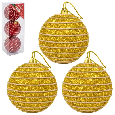 BOLA DE NATAL 8CM DE Ø DOURADA / VERMELHA TRANCADA COM 3 PECAS NA CAIXA PVC