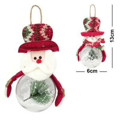 ENFEITE PENDURAR BOLA DE PLASTICO COM PAPAI NOEL / BONECO DE NEVE 13X6CM