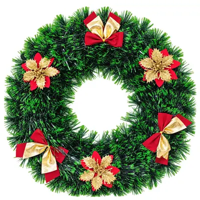 GUIRLANDA VERDE COM FLORES + AZEVINHOS E SUPORTE DE PLASTICO 40CM DE Ø