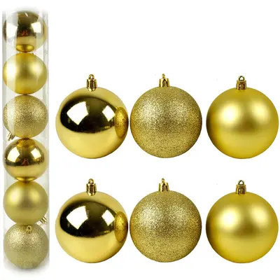 BOLA DE NATAL 8CM DE Ø DOURADA MISTA FOSCA / LISA / GLITTER COM 6 PECAS NO TUBO