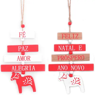 ENFEITE PENDURAR DE MADEIRA ARVORE PLACAS DE NATAL 30X13CM