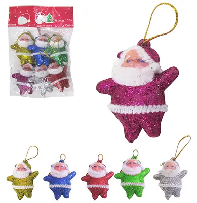 ENFEITE PAPAI NOEL GLITTER COLORS DE NATAL COM 6 PECAS 5CM