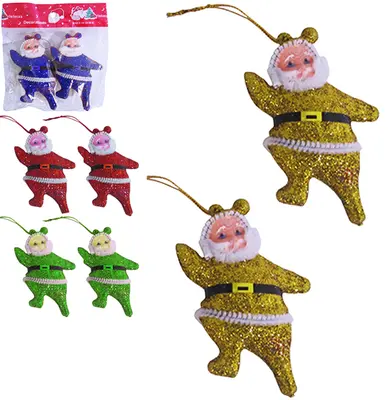 ENFEITE PAPAI NOEL GLITTER COLORS DE NATAL COM 2 PECAS 8CM