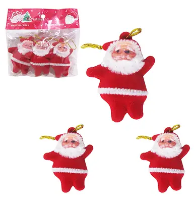 ENFEITE PAPAI NOEL VELUDO VERMELHO DE NATAL COM 3 PECAS 5CM