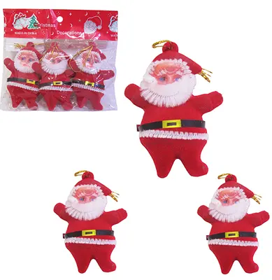 ENFEITE PAPAI NOEL VELUDO VERMELHO DE NATAL COM 3 PECAS 6,5CM