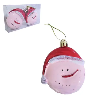 ENFEITE PENDURAR CABECA BONECO DE NEVE BOLACHA FLOCO DE NATAL 9X6CM COM 2 PECAS