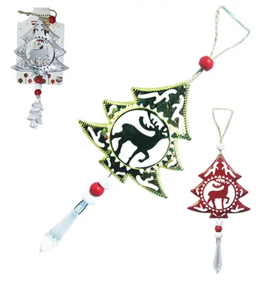 ENFEITE PENDURAR PINHEIRO BRANCO / DOURADO / PRATA / VERMELHO COM PINHEIRO ACRILICO DE NATAL 17X9CM