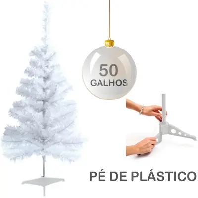 ARVORE DE NATAL 60CM BRANCA COM 50 GALHOS E PE DE PLASTICO