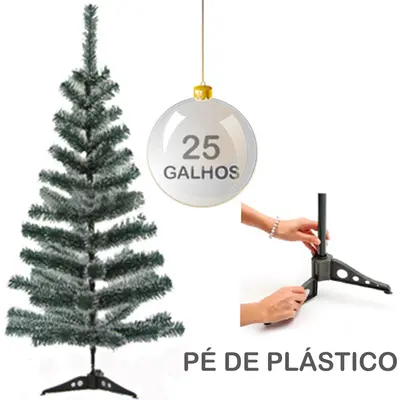 ARVORE DE NATAL 30CM COM NEVE + 25 GALHOS E PE DE PLASTICO