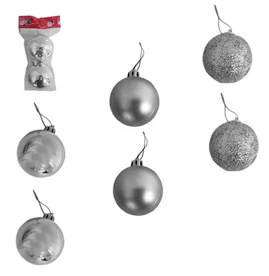 BOLA DE NATAL N.7 PRATA BRILHO / FOSCO / GLITTER PACOTE COM 2 PECAS
