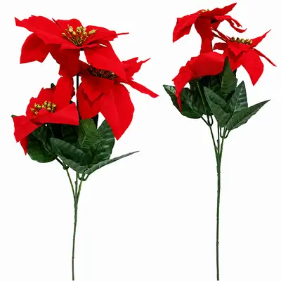 FLOR NATALINA VERMELHA COM 3 FLORES 48X13CM