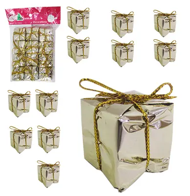 ENFEITE CAIXINHA PRESENTE DOURADO DE NATAL 2CM COM 12 PECAS
