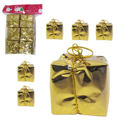 ENFEITE CAIXINHA PRESENTE DOURADO DE NATAL 3,5CM COM 6 PECAS