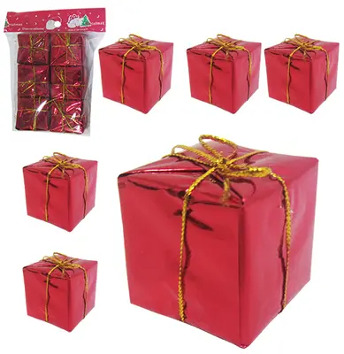 ENFEITE CAIXINHA PRESENTE VERMELHO DE NATAL 3,5CM COM 6 PECAS