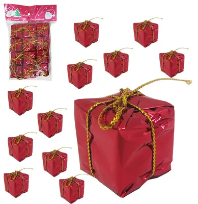 ENFEITE CAIXINHA PRESENTE VERMELHO DE NATAL 2CM COM 12 PECAS