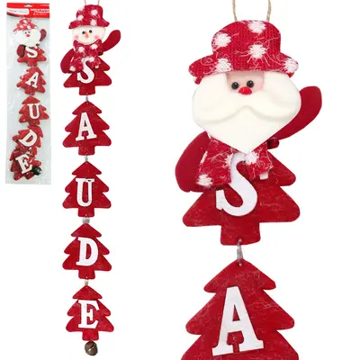 ENFEITE PENDURAR SAUDE COM PAPAI NOEL / BONECO DE NEVE + GUIZO DE NATAL 54X10CM
