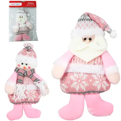 PENDENTE PAPAI NOEL / BONECO DE NEVE TRICO ROSA DE NATAL 22X13CM