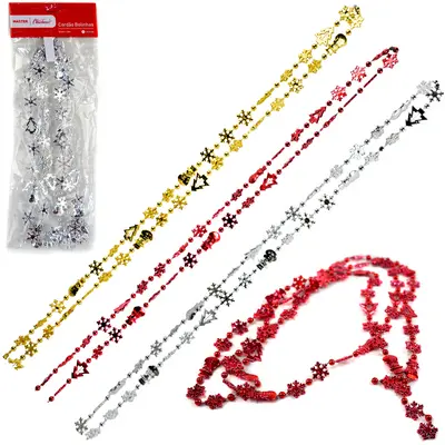 CORDAO BOLINHAS COM FLOCOS DE NEVE BONECO / ARVORE DE NATAL COLORS 1,8M