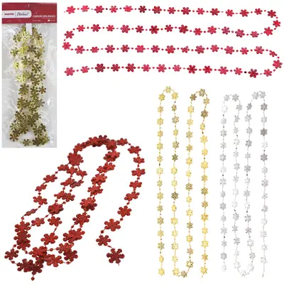 CORDAO BOLINHAS COM FLOCOS DE NEVE DE NATAL COLORS 1,8M NA SOLAPA