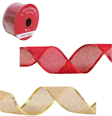 FITA ARAMADO DOURADA / VERMELHA DE NATAL 3,8CMX3M