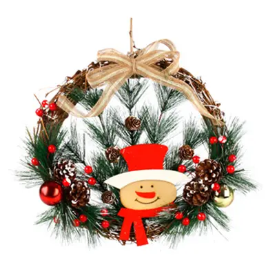 GUIRLANDA COM CABECA BONECO DE NEVE / PINHAS / BOLAS DE NATAL 30CM