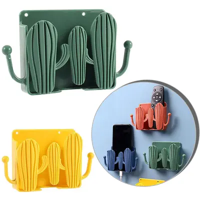 SUPORTE PARA CELULAR DE PAREDE DE PLASTICO CACTO COM 2 GANCHOS AUTOADESIVO 14X8,6X2,7CM