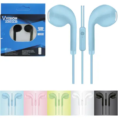 FONE DE OUVIDO IN EAR COM MICROFONE EXTRA BASS VISION COLORS 96CM NA CAIXA