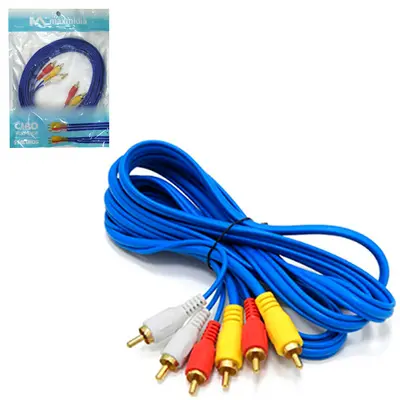 CABO DE AUDIO E VIDEO 3RCA MACHO X 3RCA MACHO MAXMIDIA AZUL 5M
