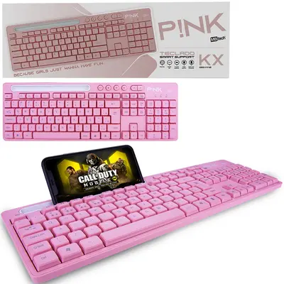 TECLADO PARA COMPUTADOR COM FIO USB E SUPORTE PARA CELULAR 113 TECLAS NA CAIXA